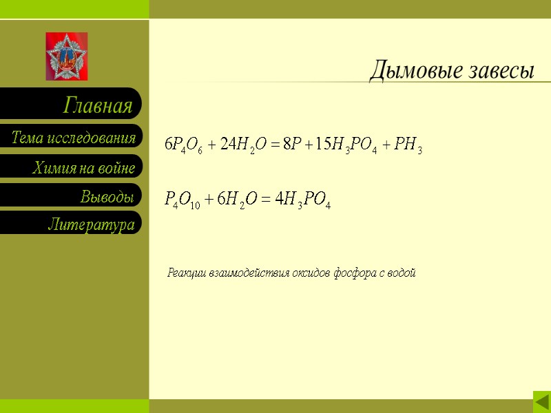 Дымовые завесы   Реакции взаимодействия оксидов фосфора с водой